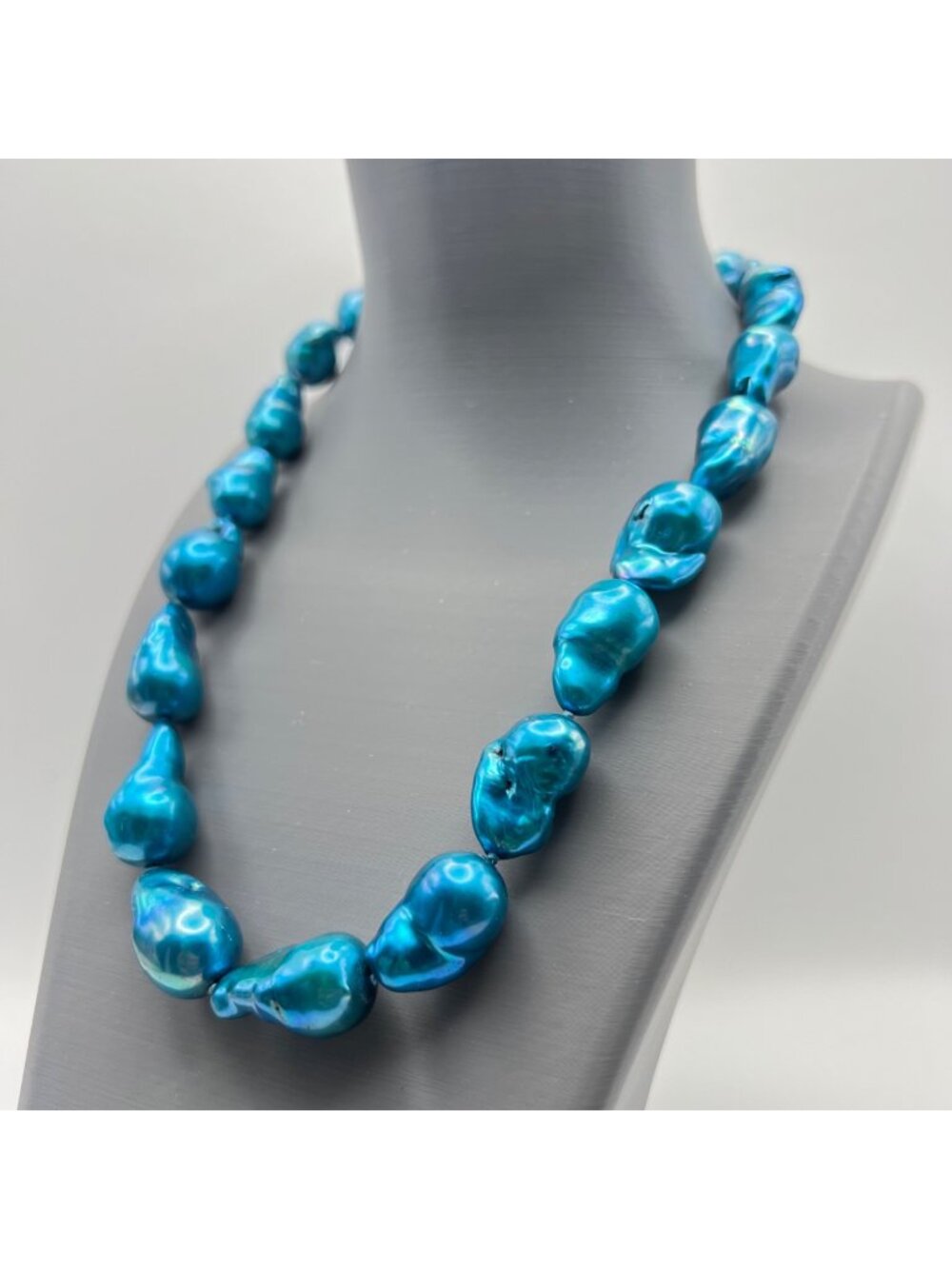 Blue Baroque Freshwater Pearl Necklace Sterling Silver 925 Clasp Peacock Dyed